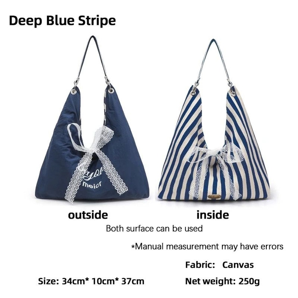 Fashionable LargeCapacity Striped Canvas Tote And Commuter Bag 9