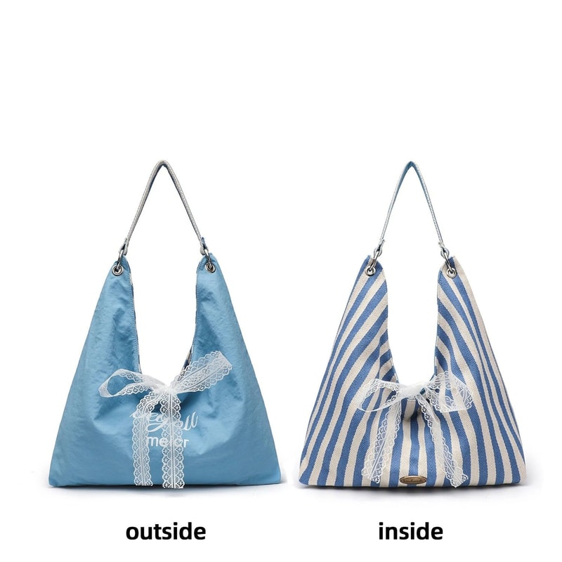 Fashionable LargeCapacity Striped Canvas Tote And Commuter Bag 1