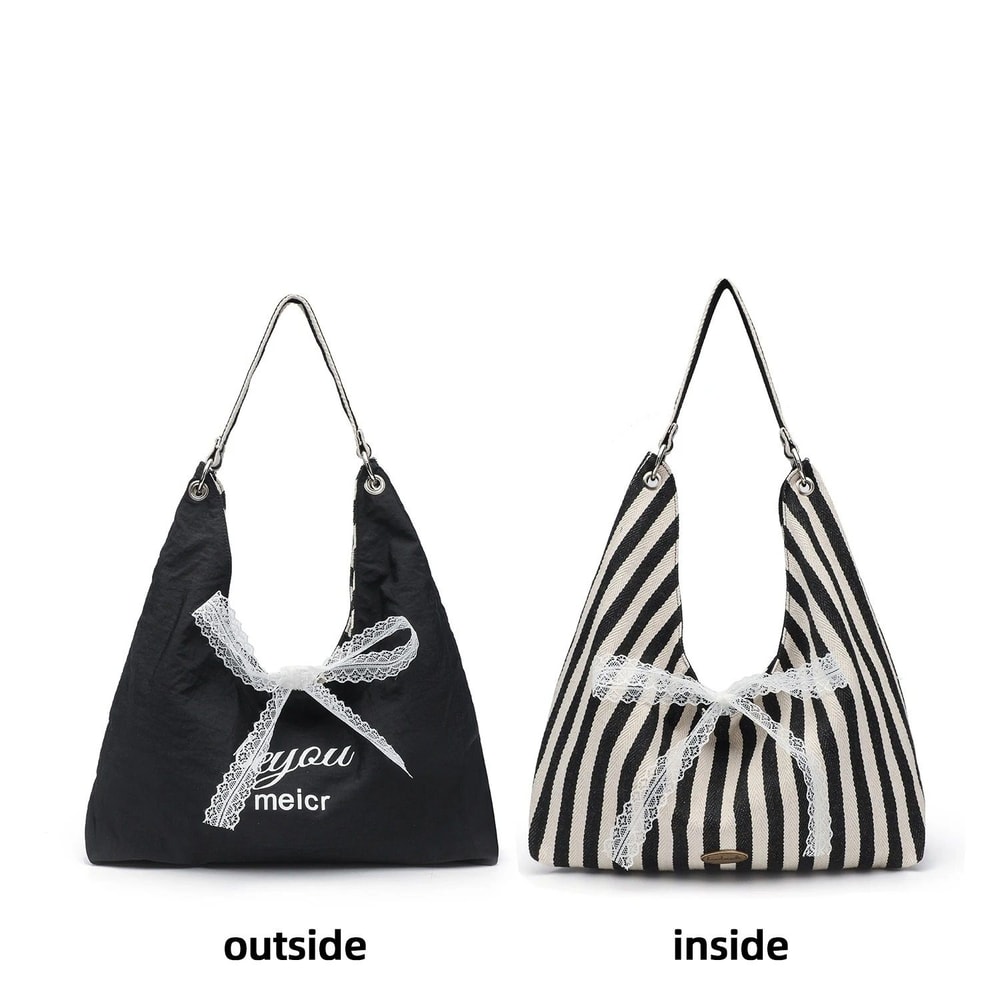 Fashionable LargeCapacity Striped Canvas Tote And Commuter Bag 2