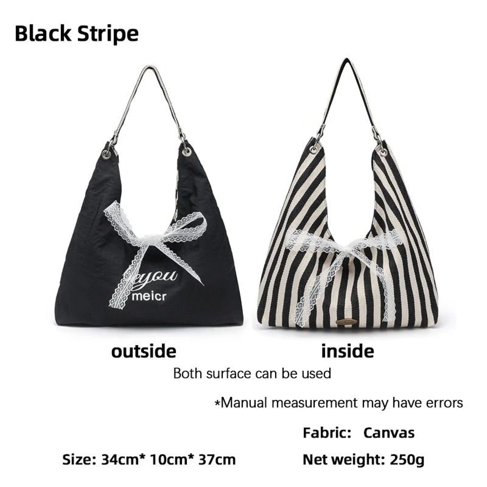 Fashionable LargeCapacity Striped Canvas Tote And Commuter Bag 7