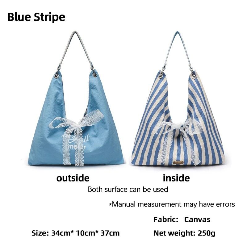 Fashionable LargeCapacity Striped Canvas Tote And Commuter Bag 8