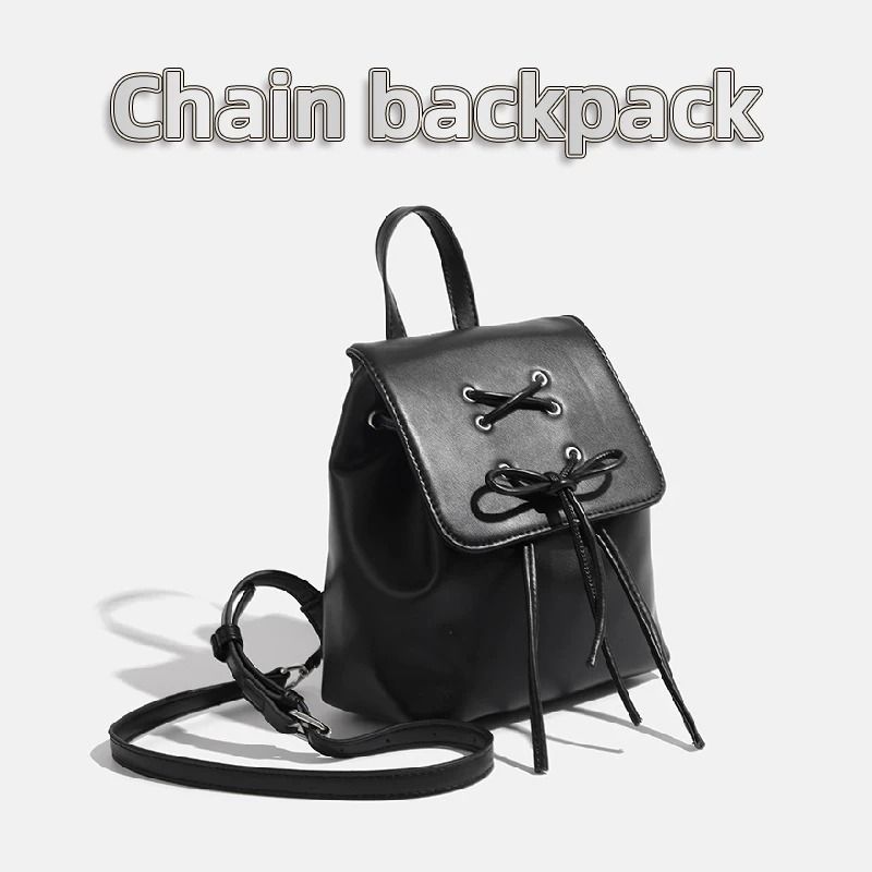 Simple Trendy PU Leather Backpack With Bowknot Detail 0