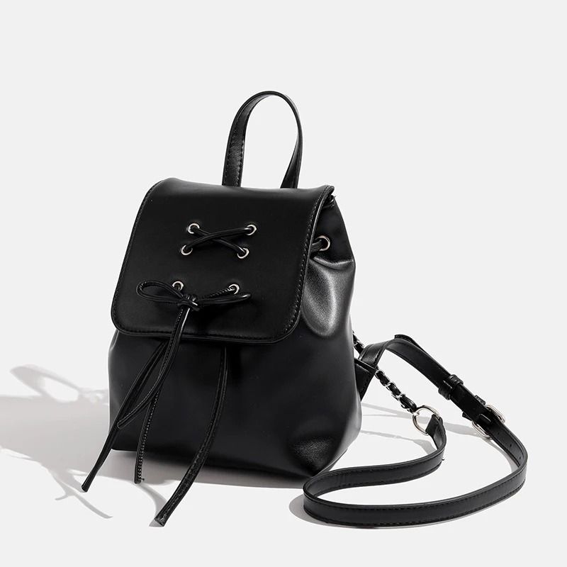 Simple Trendy PU Leather Backpack With Bowknot Detail 2