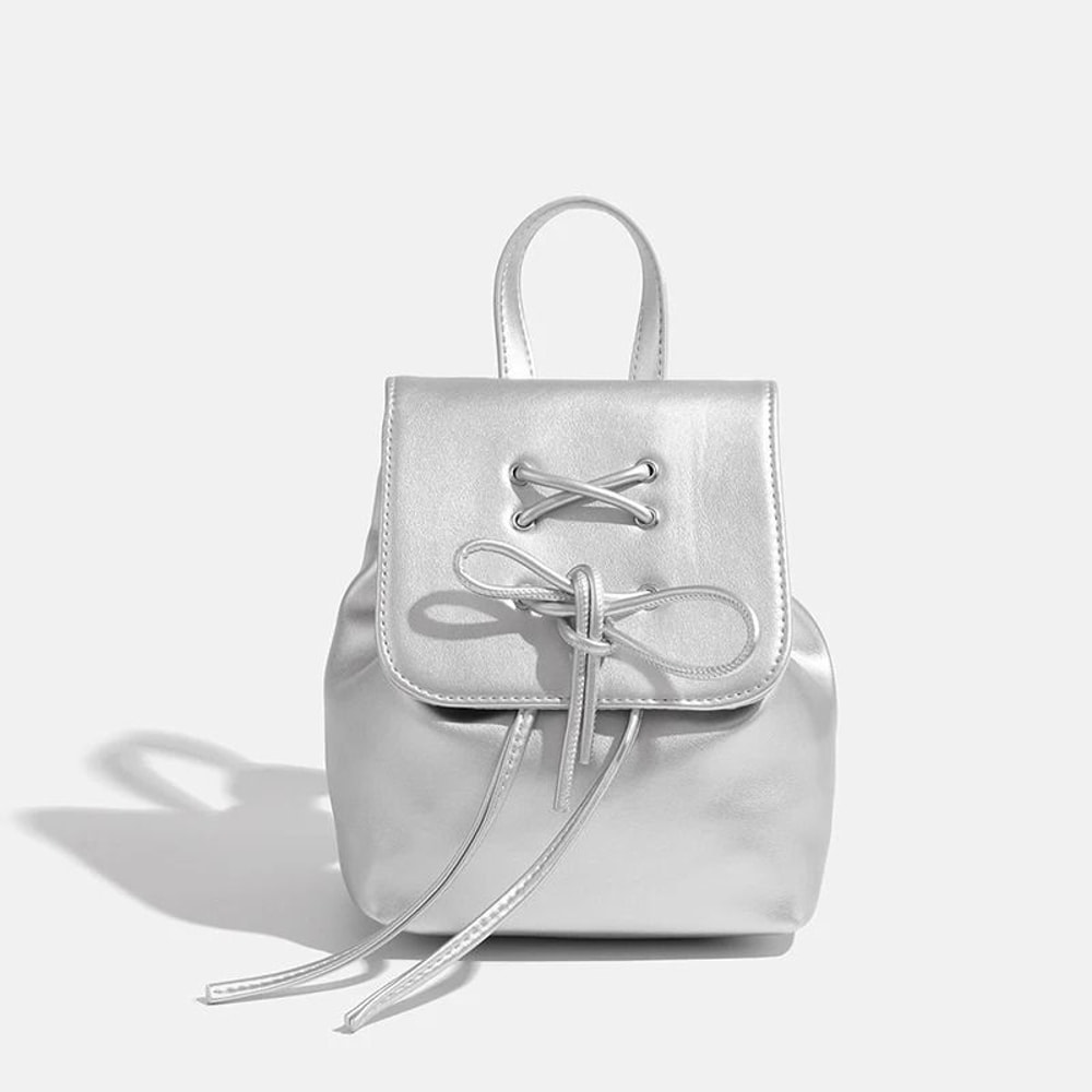 Simple Trendy PU Leather Backpack With Bowknot Detail 5