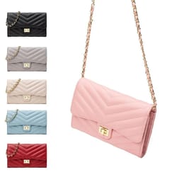 fashionable v-pattern quilted crossbody chain bag