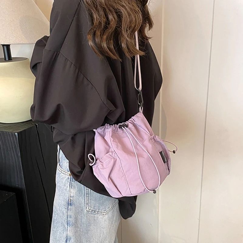 Simple And Lightweight Nylon Drawstring Crossbody Bag 2