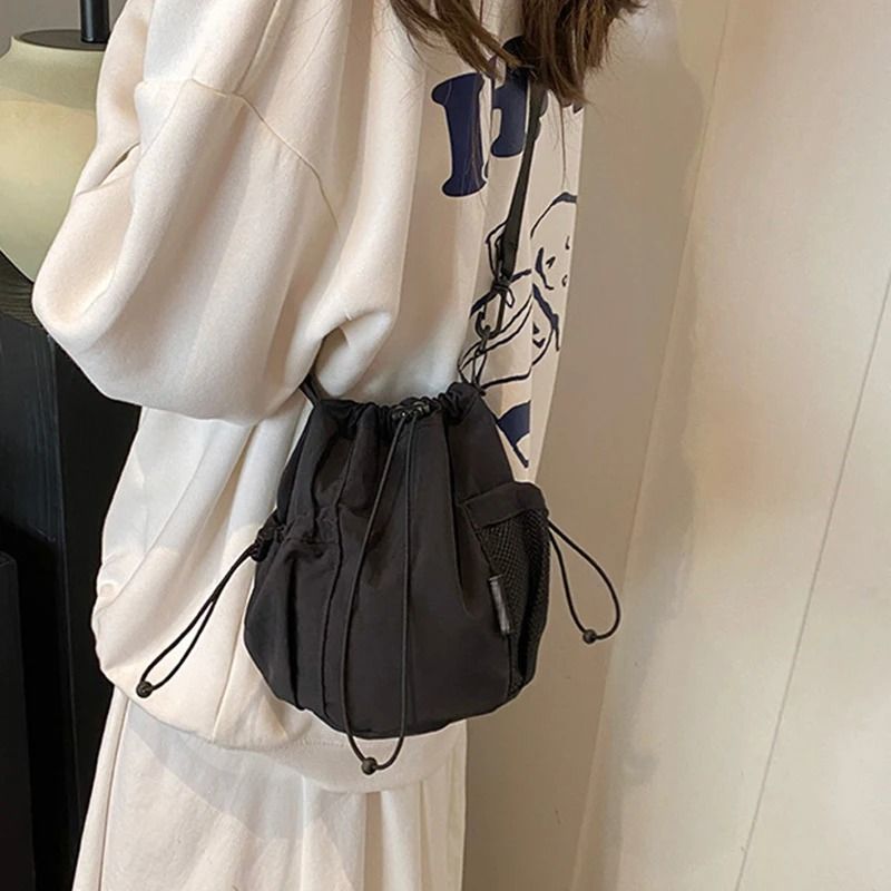 Simple And Lightweight Nylon Drawstring Crossbody Bag 6