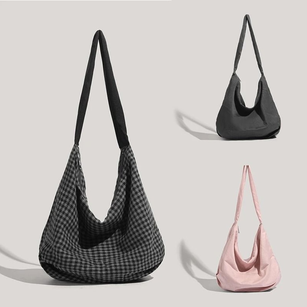 Commuting LargeCapacity Canvas And Checkered Nylon Tote Bag 0