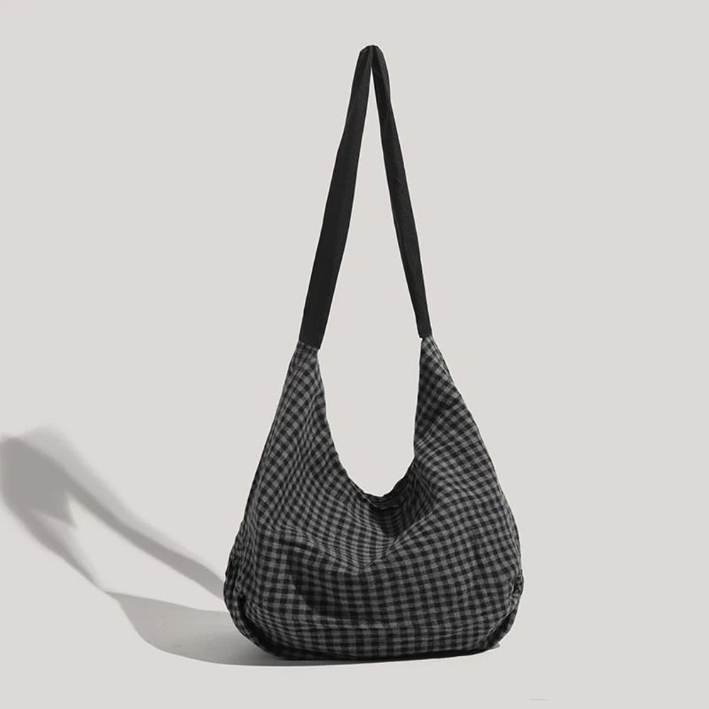 Commuting LargeCapacity Canvas And Checkered Nylon Tote Bag 1
