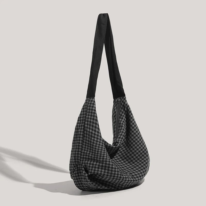 Commuting LargeCapacity Canvas And Checkered Nylon Tote Bag 2