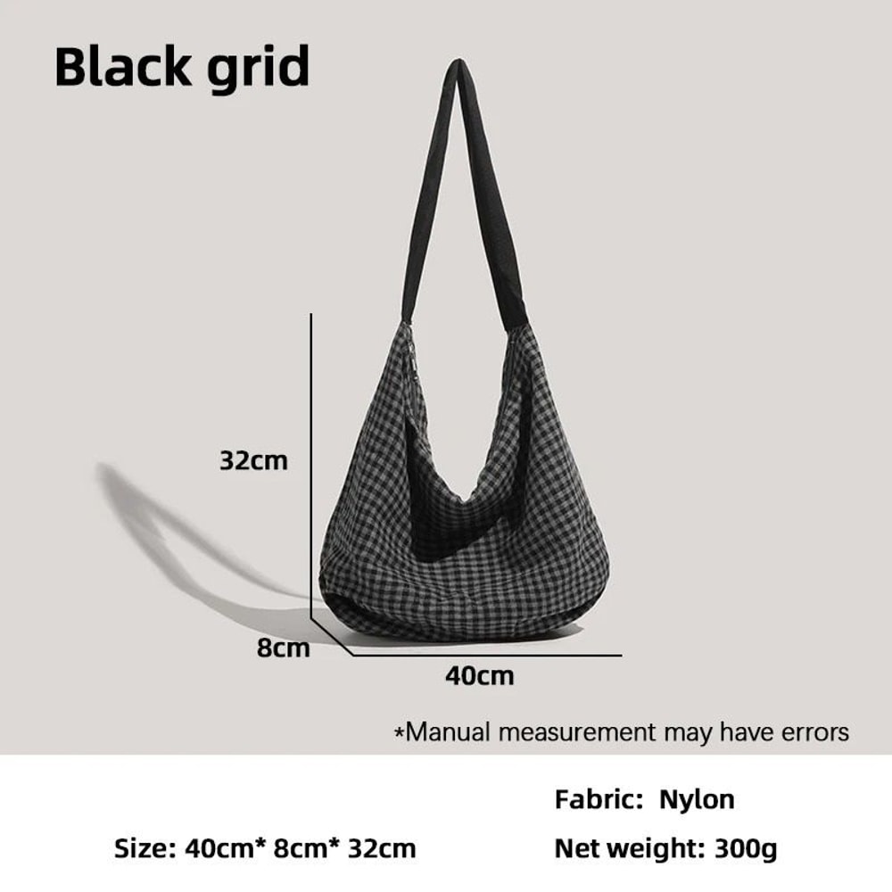 Commuting LargeCapacity Canvas And Checkered Nylon Tote Bag 6