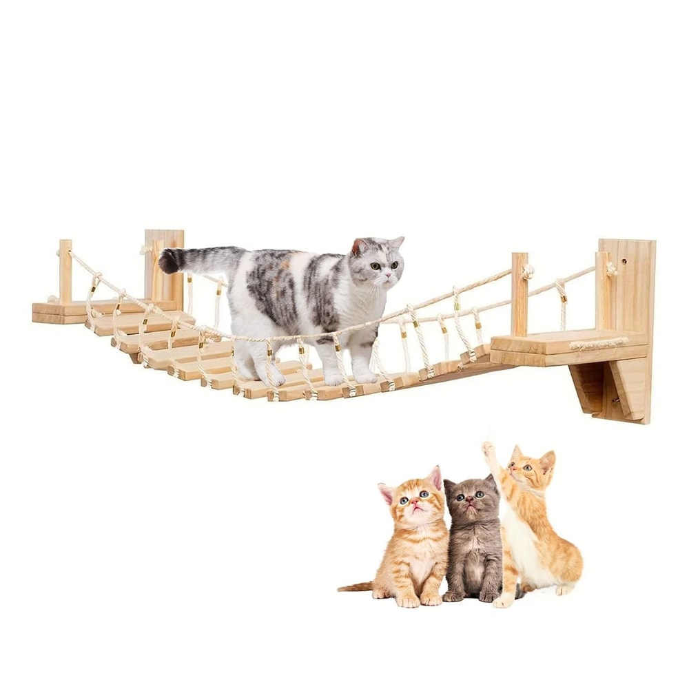 Premium WallMounted Wooden Cat Bridge And Climbing Ladder 0
