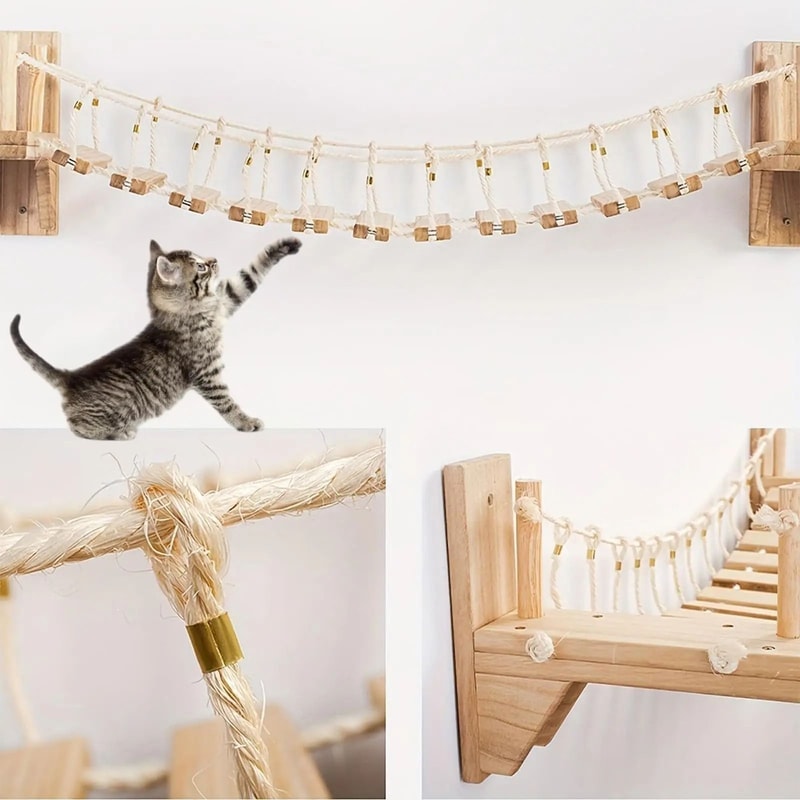 Premium WallMounted Wooden Cat Bridge And Climbing Ladder 2