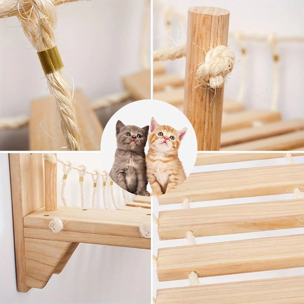 Premium WallMounted Wooden Cat Bridge And Climbing Ladder 3