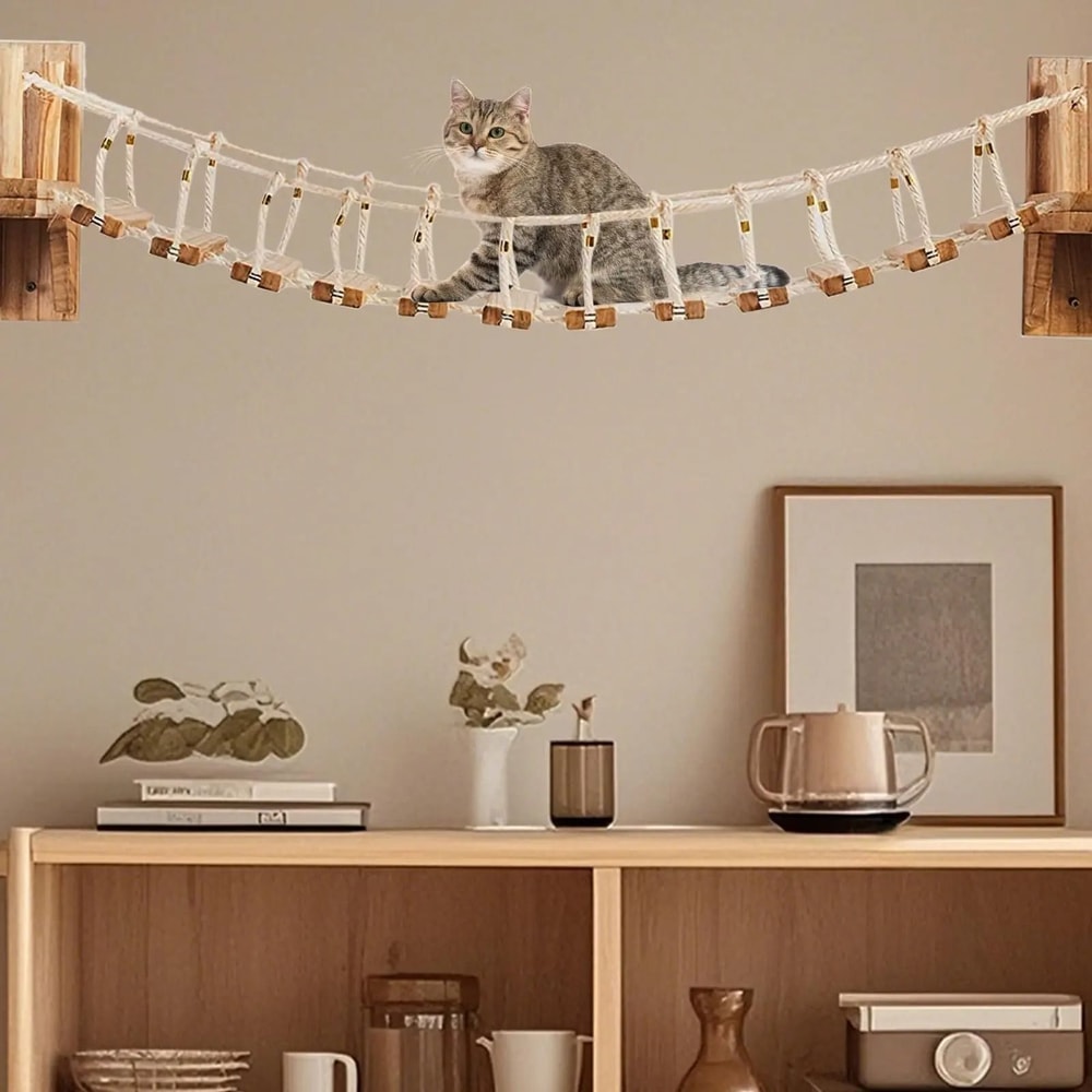 Premium WallMounted Wooden Cat Bridge And Climbing Ladder 4