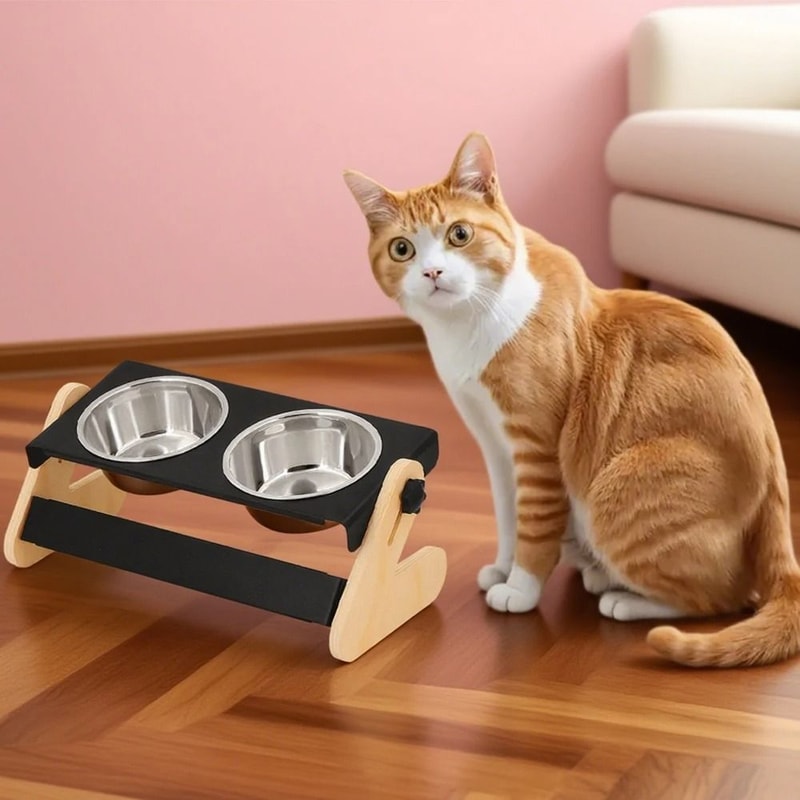 Elevated Industrial Iron And Wood Pet Feeder 2
