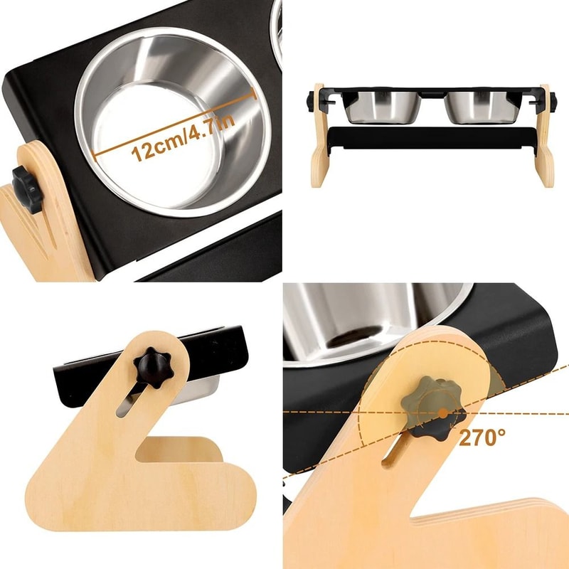 Elevated Industrial Iron And Wood Pet Feeder 3