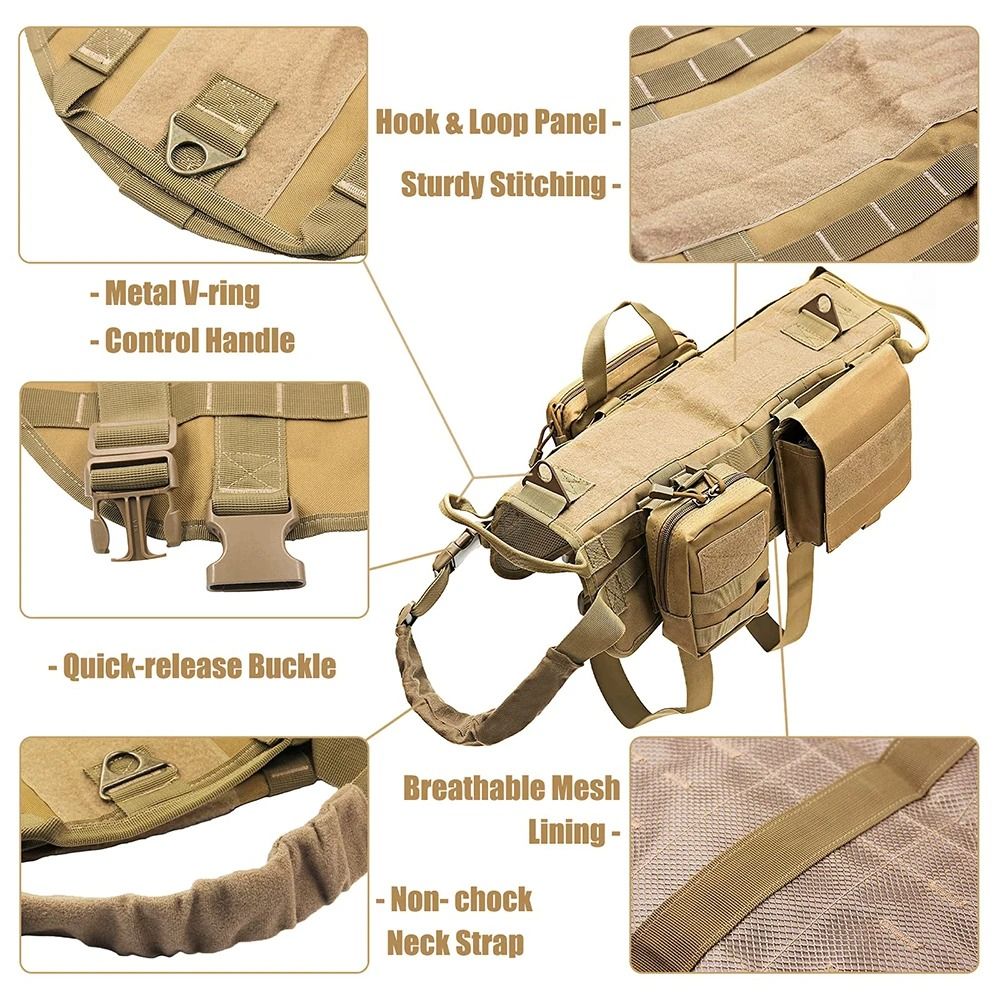 Professional Tactical Adventure Dog Harness With Utility Pouches 1