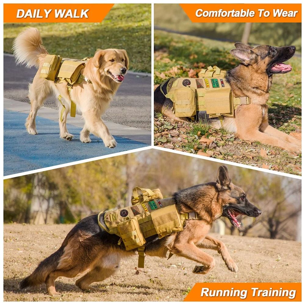 Professional Tactical Adventure Dog Harness With Utility Pouches 4