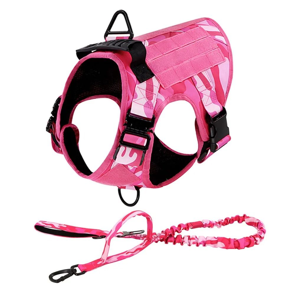 Professional Pink Tactical Dog Training Harness And Leash Set 0