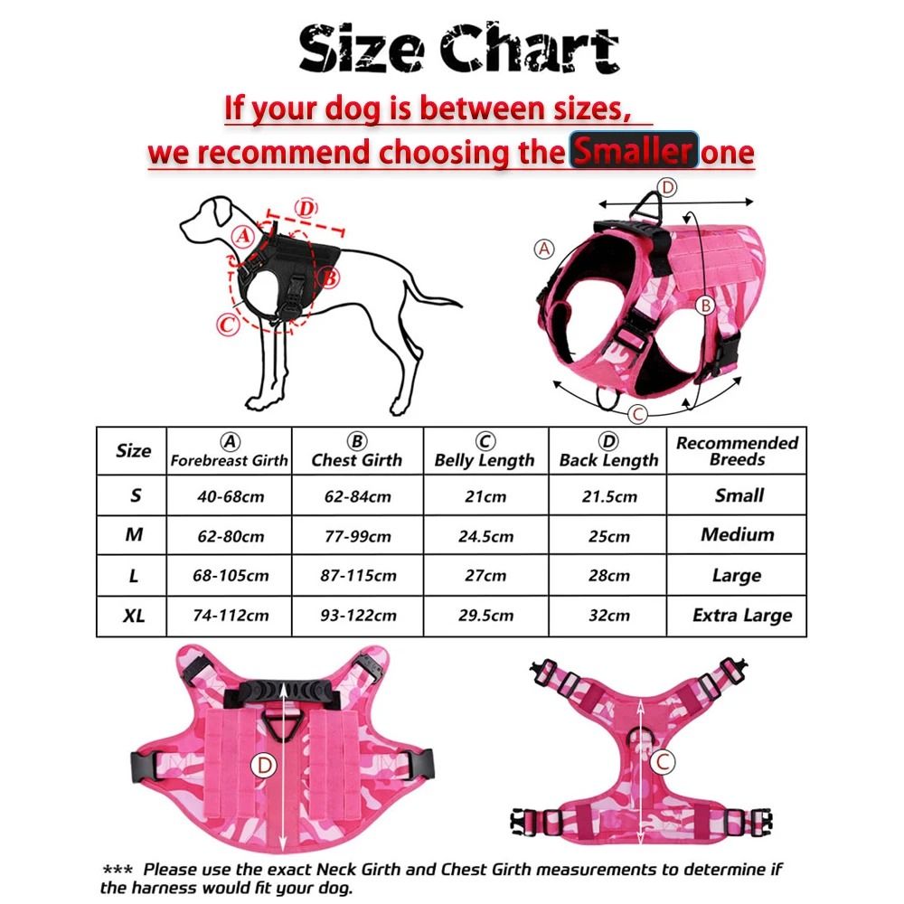 Professional Pink Tactical Dog Training Harness And Leash Set 1