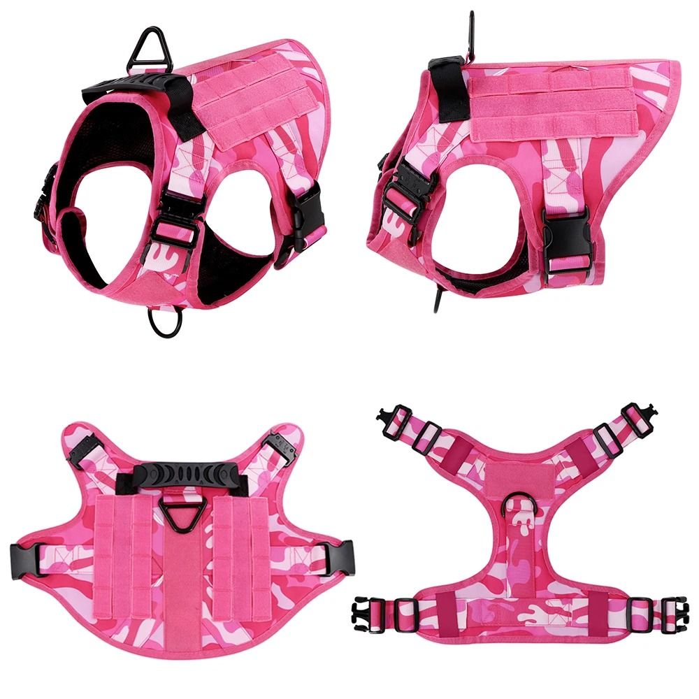 Professional Pink Tactical Dog Training Harness And Leash Set 3