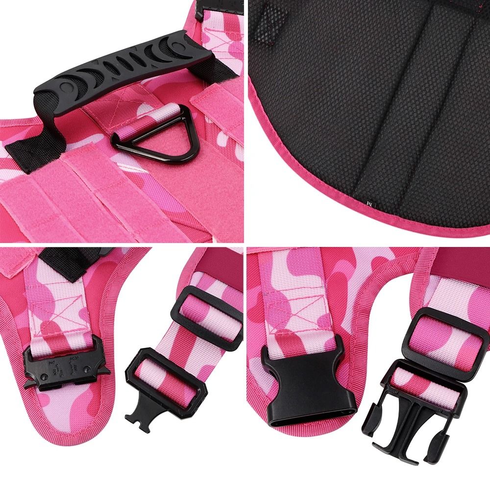 Professional Pink Tactical Dog Training Harness And Leash Set 4