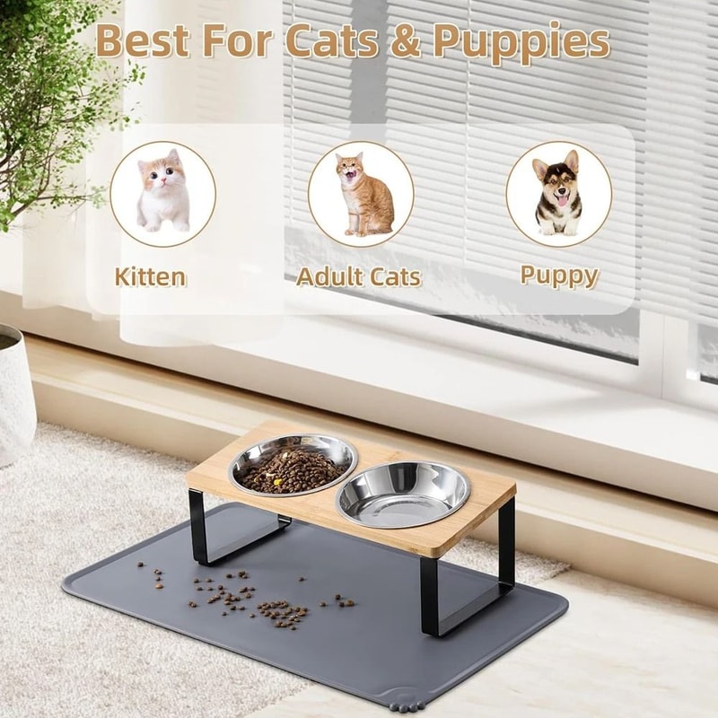 Professional Elevated Tilted Pet Feeder With Spill Proof Mat 6