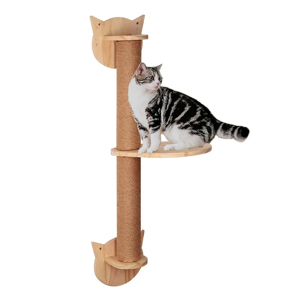 Professional Wall Mounted Pine Cat Climbing Tree And Hammock 1