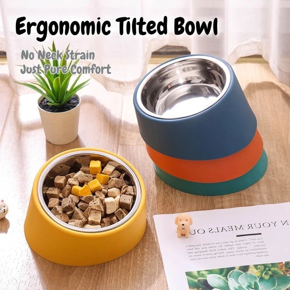 Professional Angled Stainless Steel AntiTip Pet Bowl 3