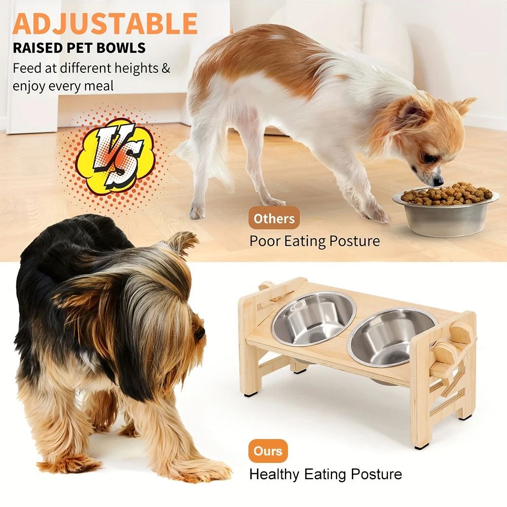 Professional Adjustable Wooden Raised Pet Feeding Station 4