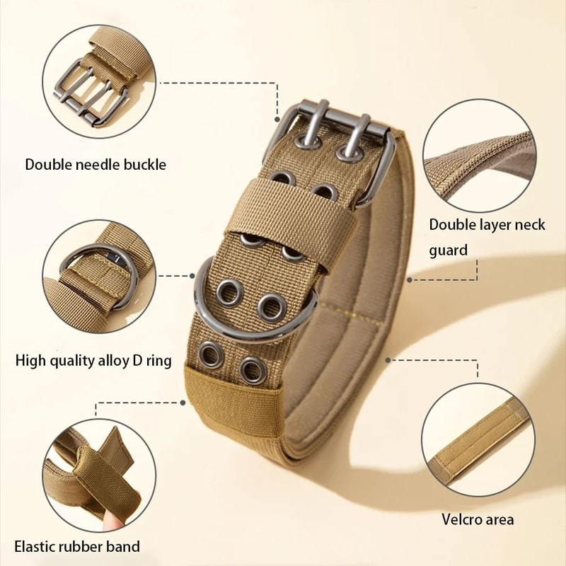 Professional Adjustable Military Dog Collar With Metal Hardware 2