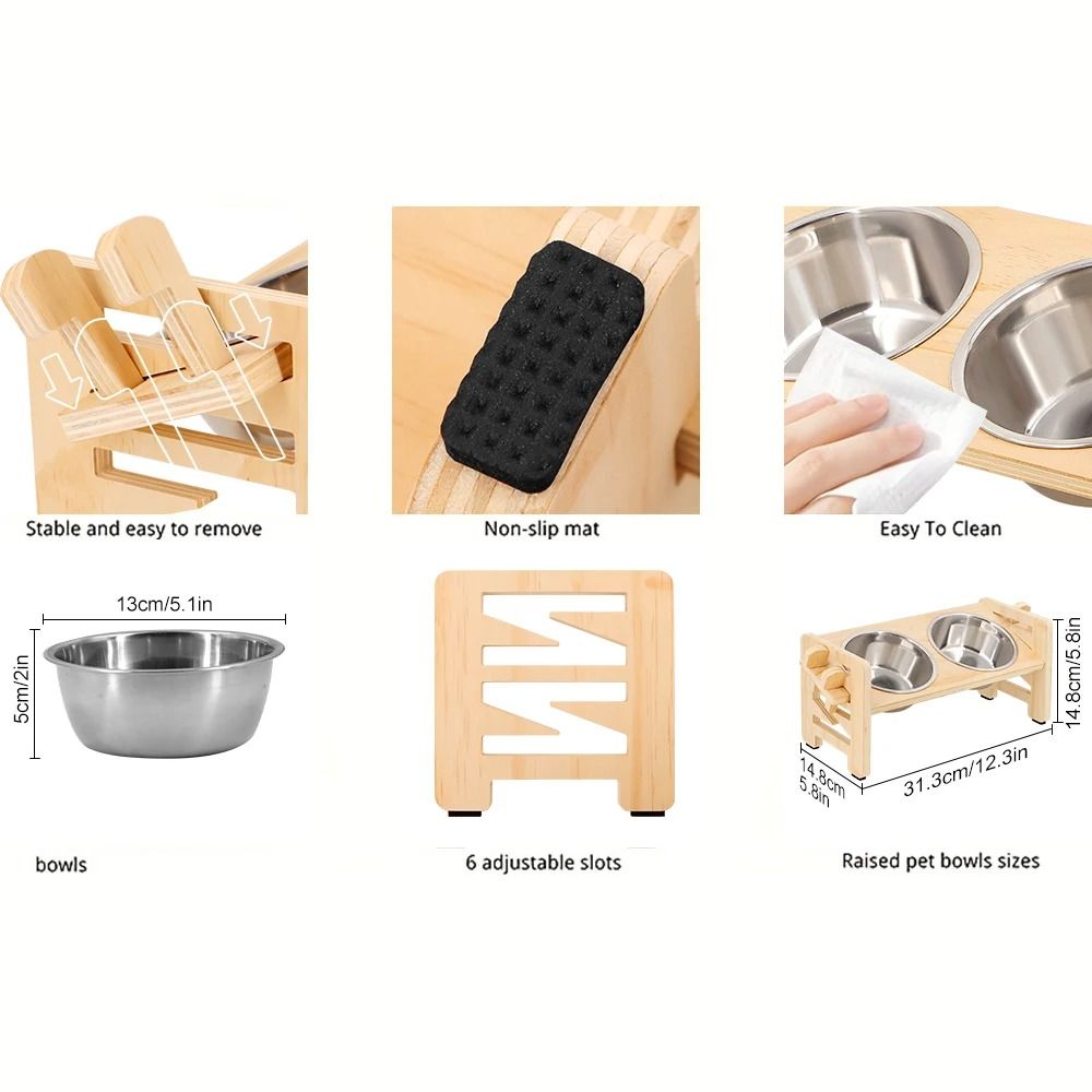 Professional Adjustable Heightened Wooden Pet Feeding Station 6