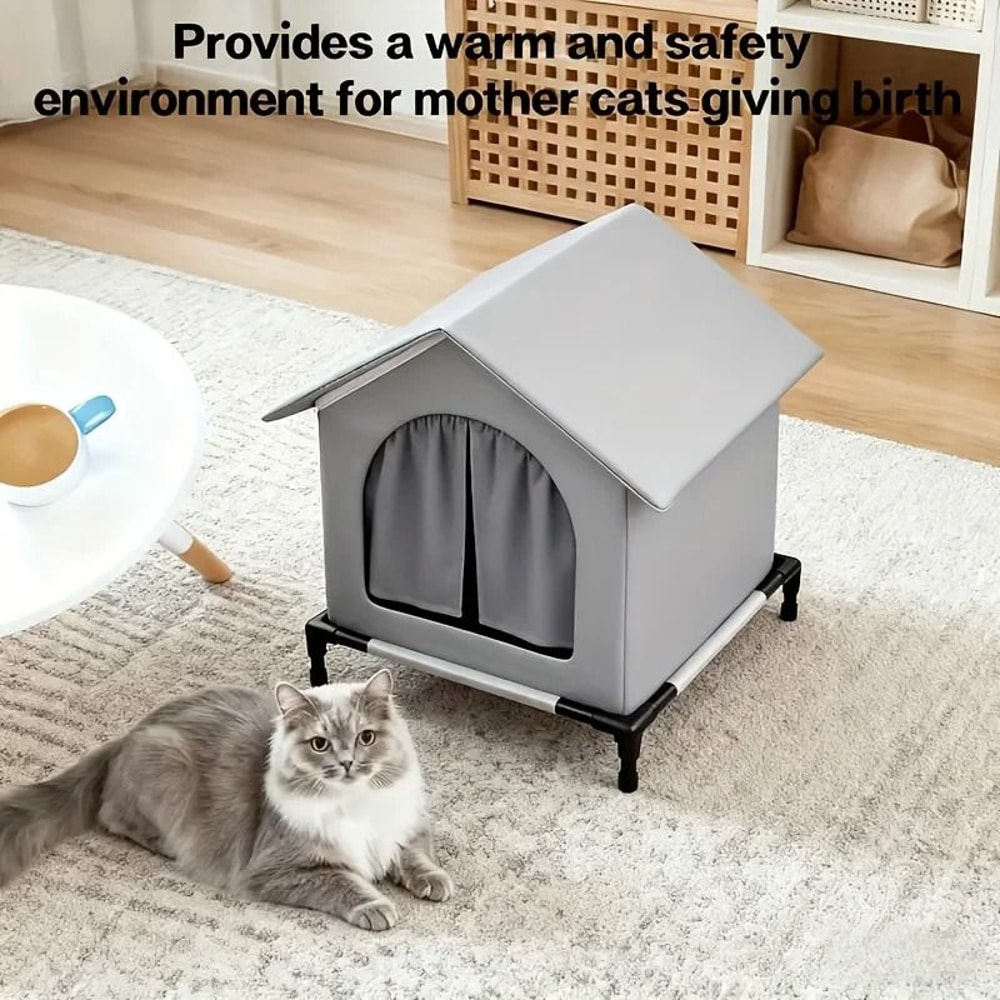 Outdoor Insulated Cat House With Stand 4