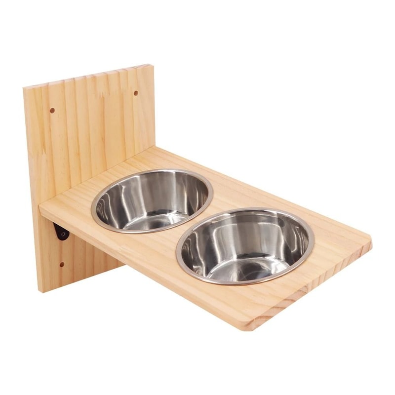 WallMounted Cat Feeding Station With Double Stainless Steel Bowls 4