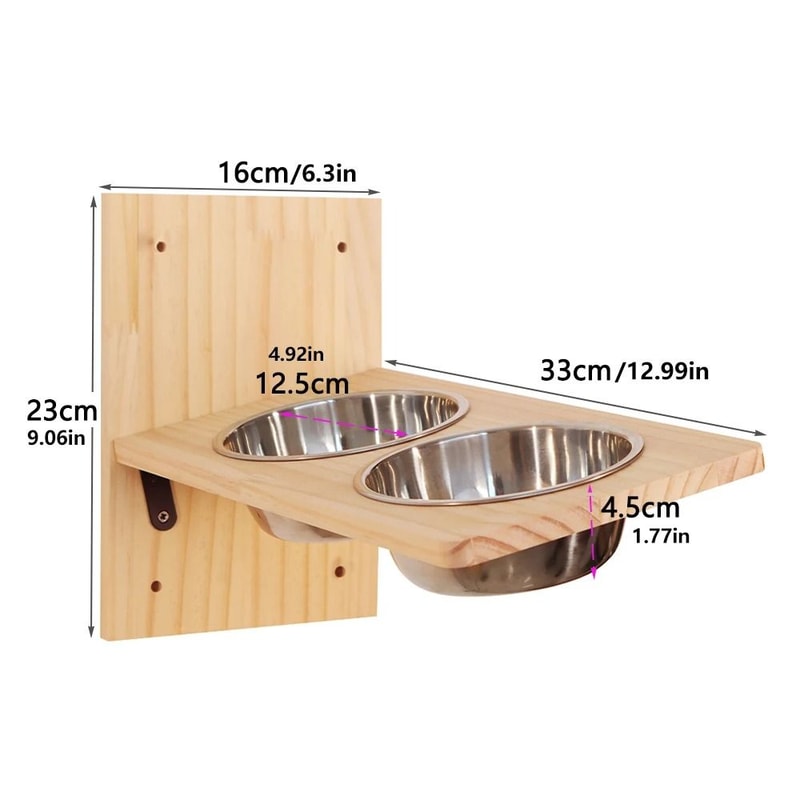 WallMounted Cat Feeding Station With Double Stainless Steel Bowls 5