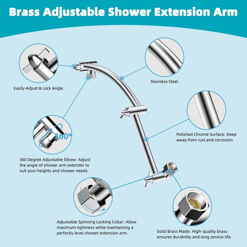 13 In HighPressure Rainfall Shower Head With Extension Arm 5