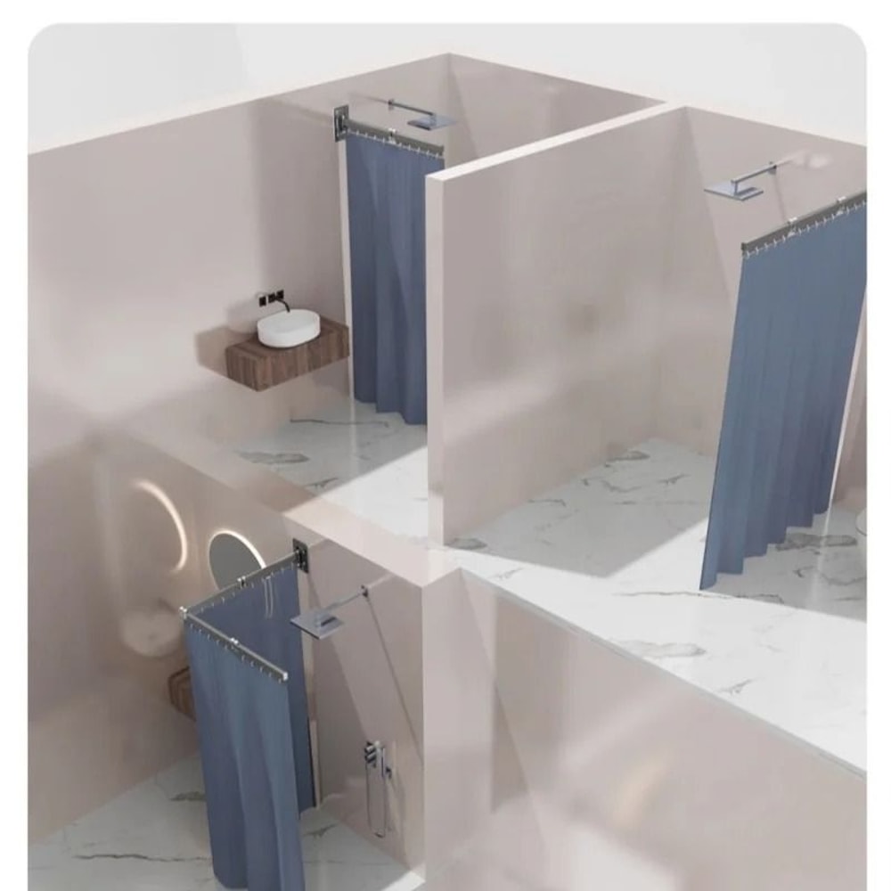 Invisible Folding Shower Partition And Waterproof Curtain Set 5