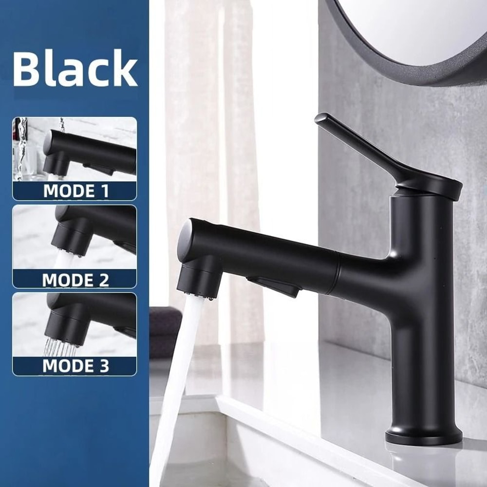 Modern Pull Out Bathroom Sink Faucet With Dual Mode Sprayer 9