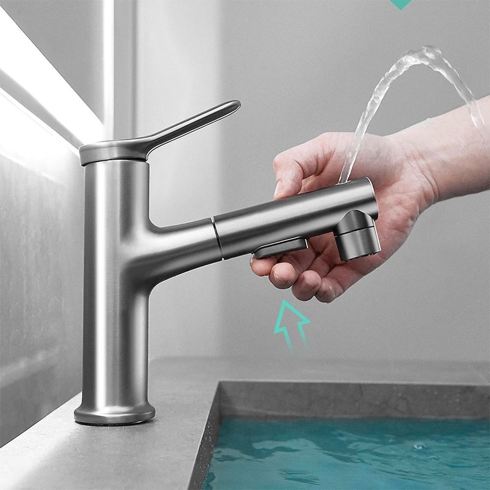 Modern Pull Out Bathroom Sink Faucet With Dual Mode Sprayer 1