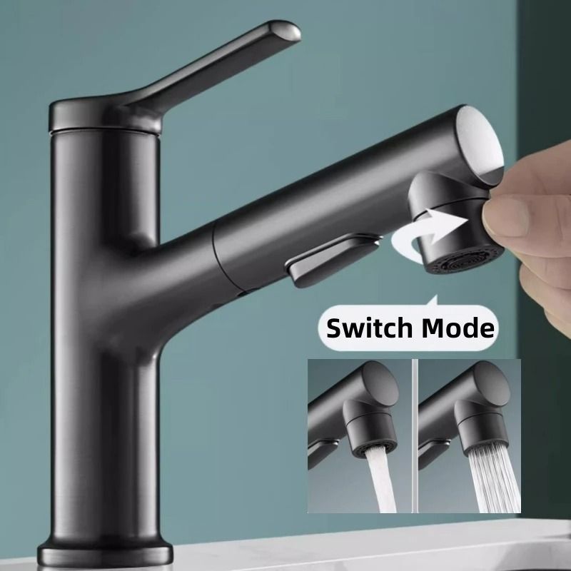 Modern Pull Out Bathroom Sink Faucet With Dual Mode Sprayer 2