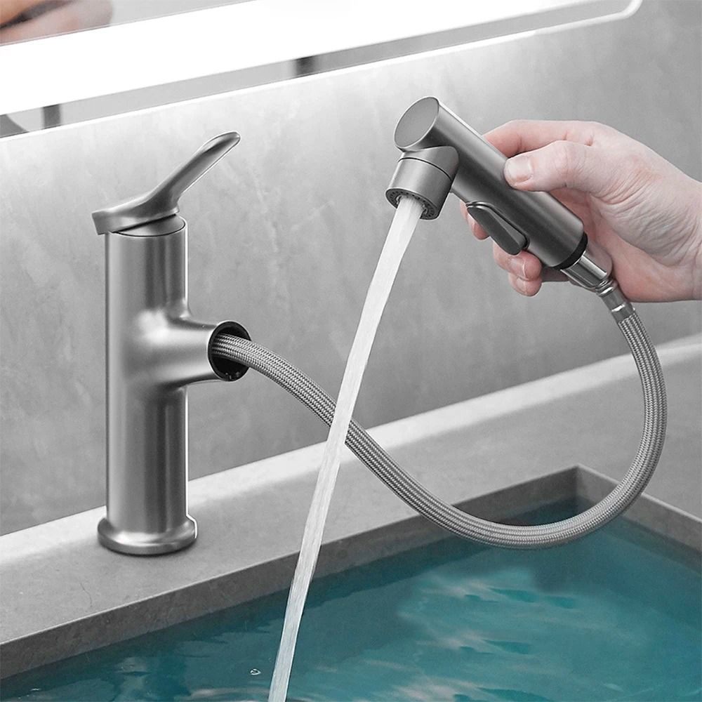 Modern Pull Out Bathroom Sink Faucet With Dual Mode Sprayer 4
