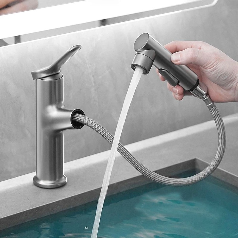 Modern Pull Out Bathroom Sink Faucet With Dual Mode Sprayer 4