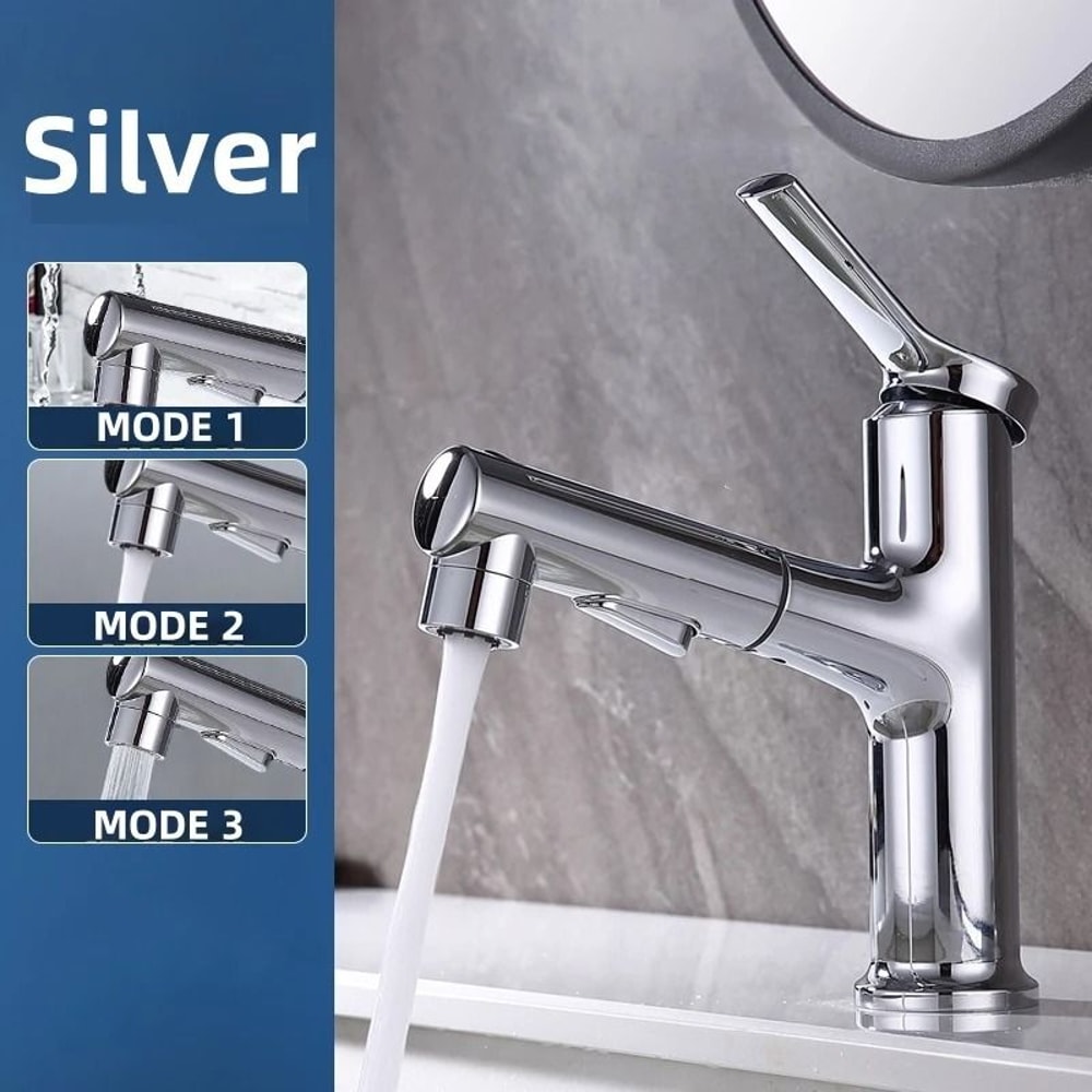 Modern Pull Out Bathroom Sink Faucet With Dual Mode Sprayer 10