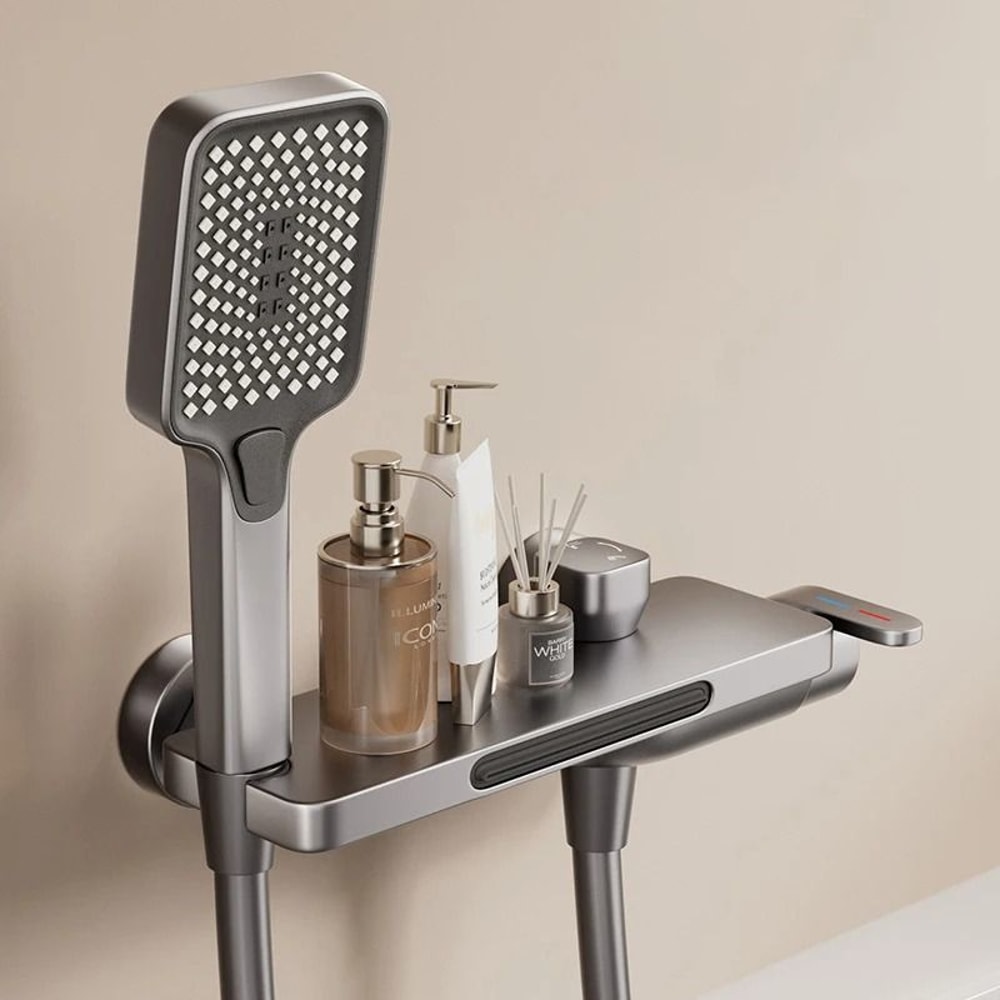 Wall Mounted Waterfall Bathtub Faucet With Handheld Shower Head 6