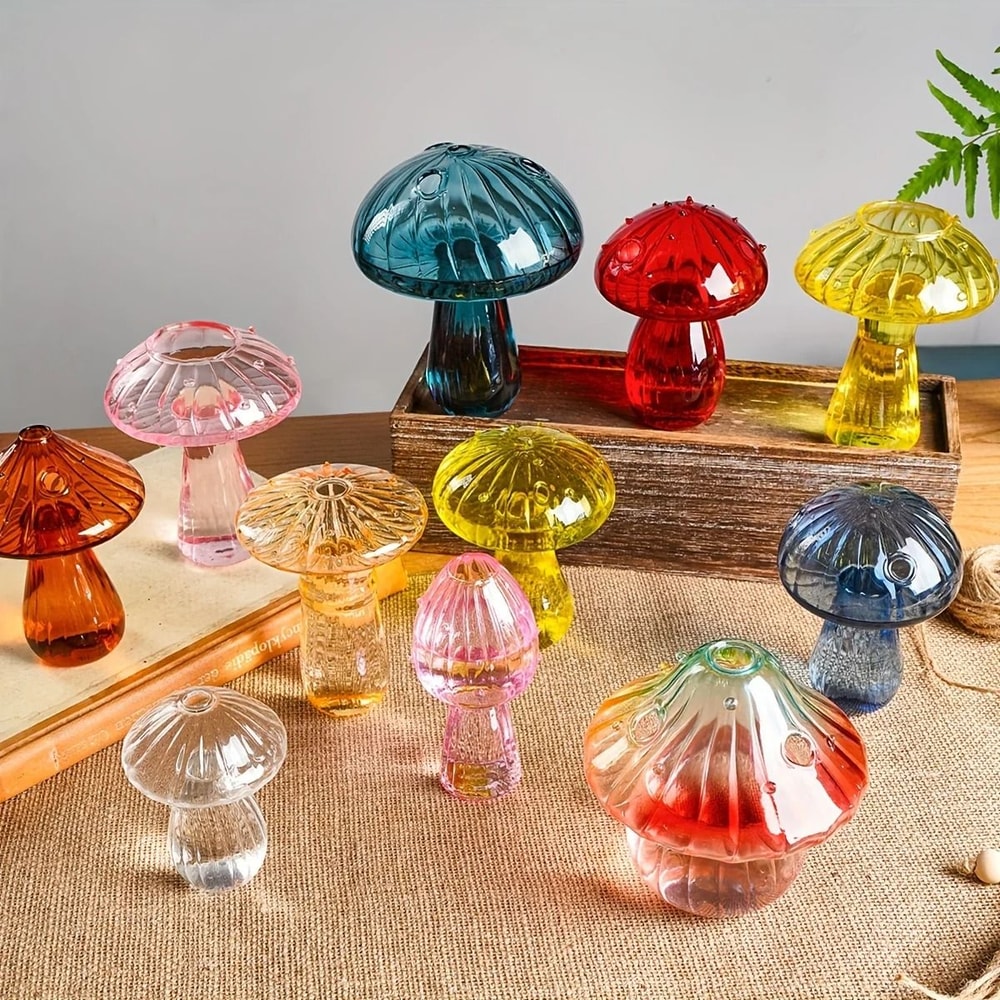 Colorful Mushroom Glass Hydroponic And Aromatherapy Vase 0