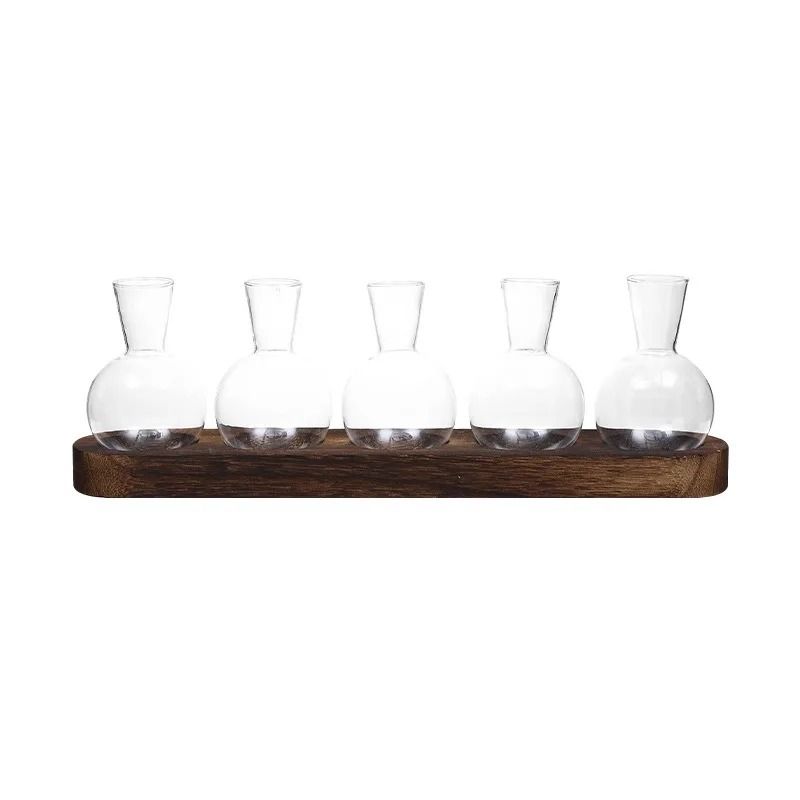Modern Plant Terrarium Glass Vase With Wooden Tray 8