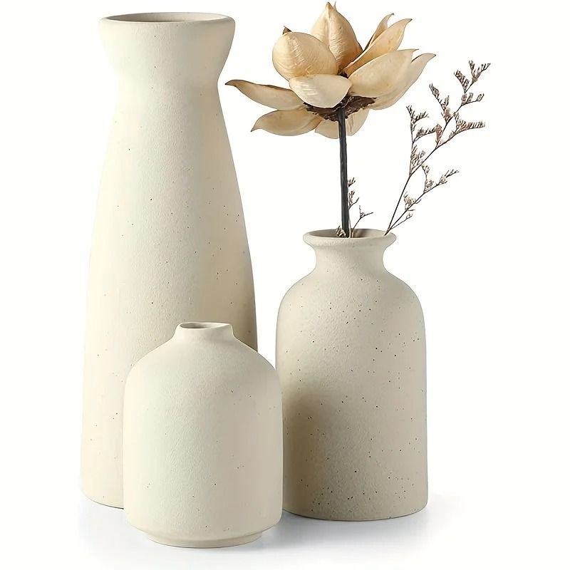 Set Of 3 Ceramic Flower Vases For Rustic And Modern Farmhouse Decor 6