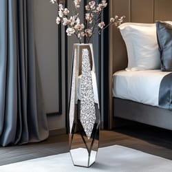 modern crushed diamond tall floor mirror vase