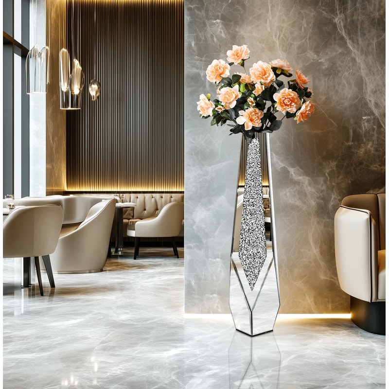 Modern Crushed Diamond Tall Floor Mirror Vase 2